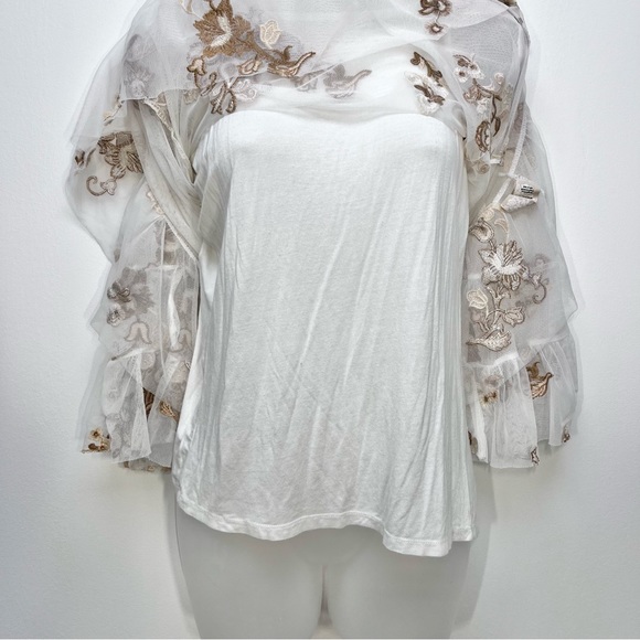 Soft Surroundings Embroidered Mesh Layered Top White Brown Tan Size Small - Picture 6 of 12